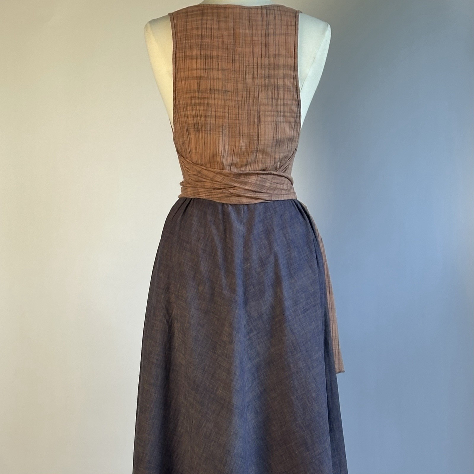 Vintage 70s Carol Horn Habitat Cotton Ikat Apron Wrap Dress Rare! M/L
