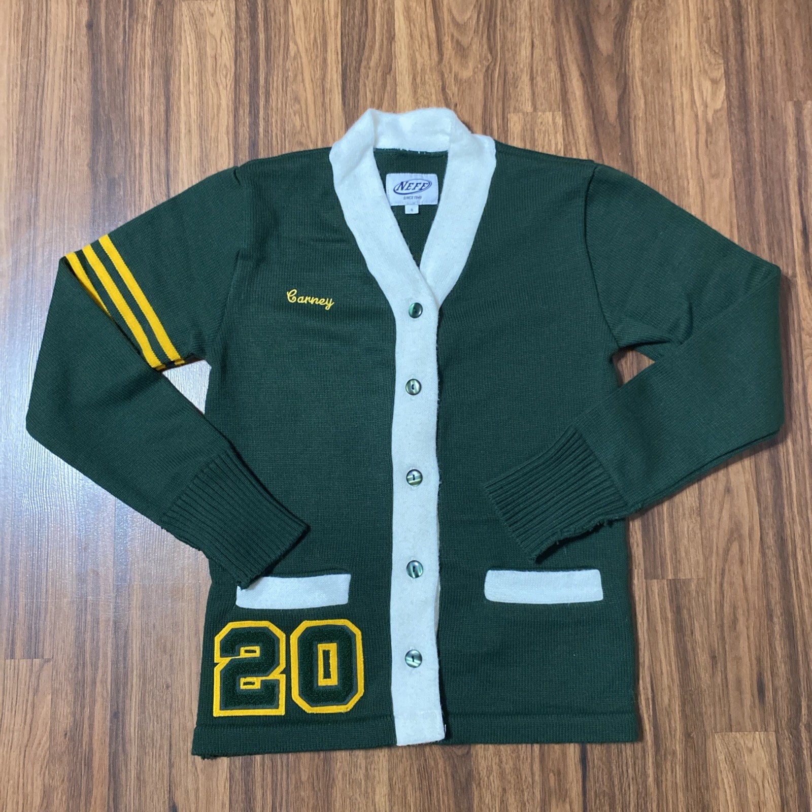 Vintage Varsity Knit Sweater Cardigan Chain Stitched Carney Preppy Nerd