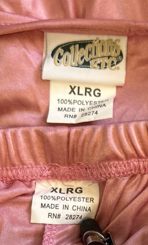 Vintage Collections Etc Pink Silky Slippery Top and Pajamas Pants PJ 2pc Set XL