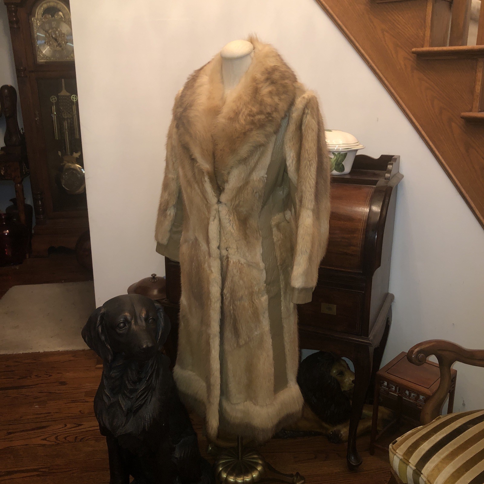 Vintage Tan Leather Trim, Fox Collar, Fur Coat. By J.l Hudson, Size Small 1970s