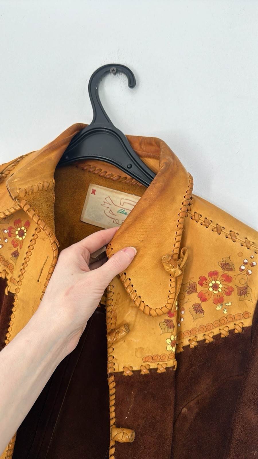 Vintage 70s CHAR Handpainted Hippy Genuine Suede Jacket