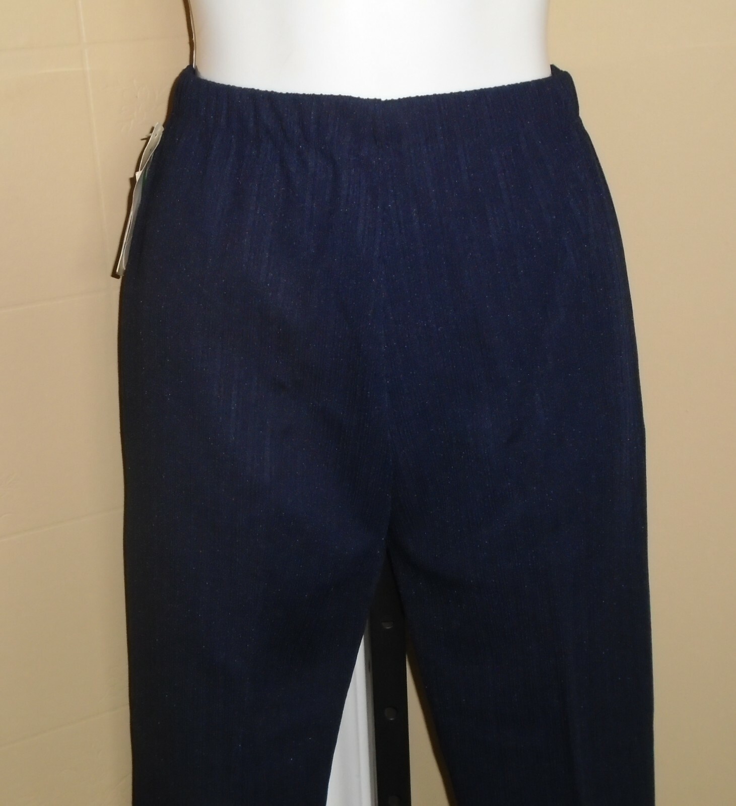Ladies VTG 1970s Navy Blue Lines Textured Poly Dress Pants Sz 12 Petite NWT