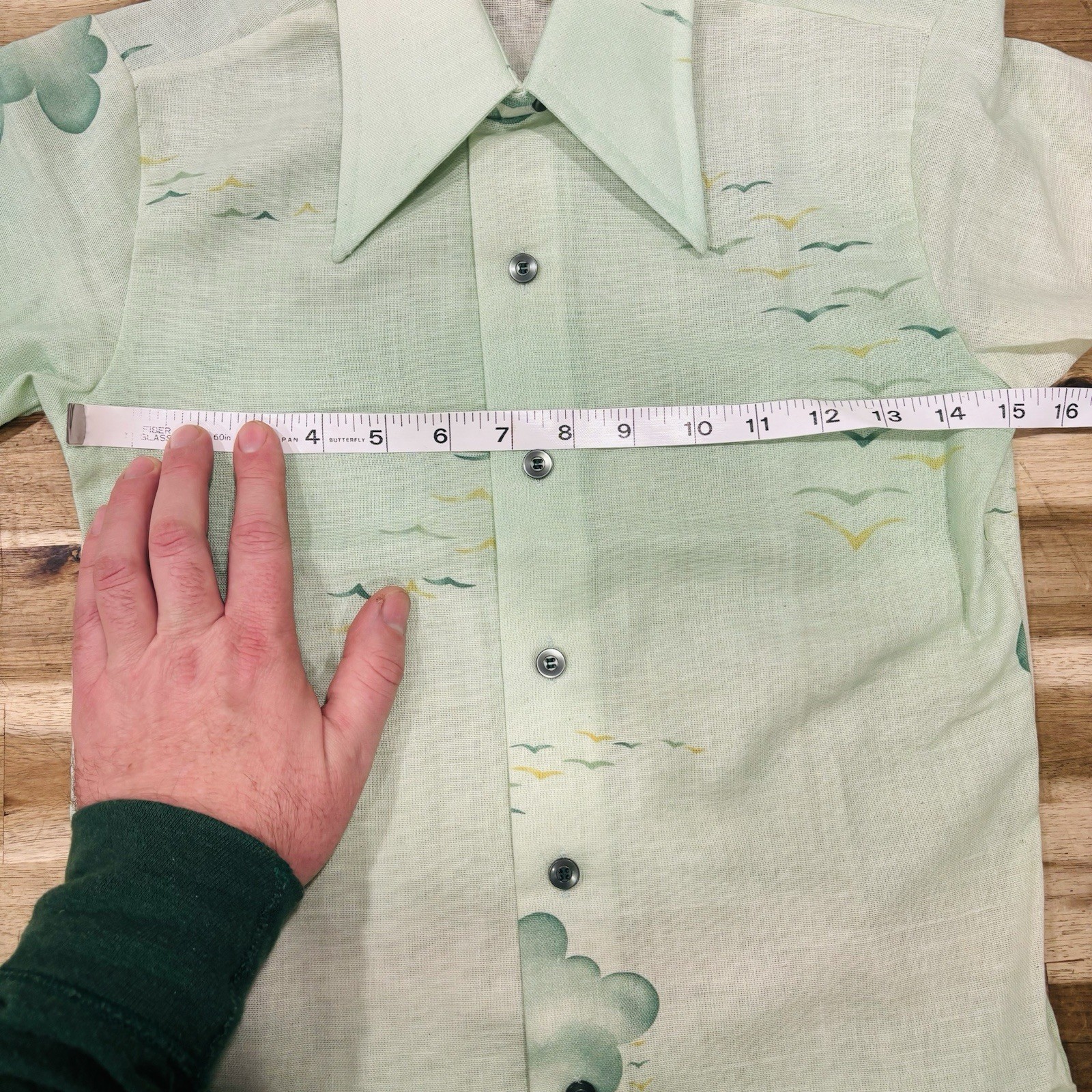 Campus New Breed Dagger Collar Shirt Cloud Bird Print Vintage 1970s USA Mod XS