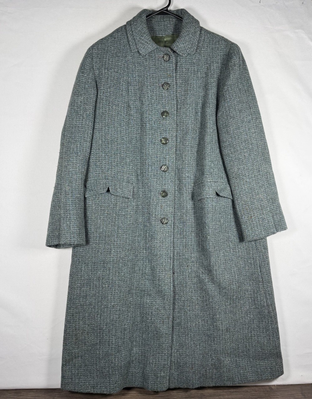 Vintage Harris Tweed Tar-Shire Original Overcoat Women’s XL Blue Green 1950s 60s