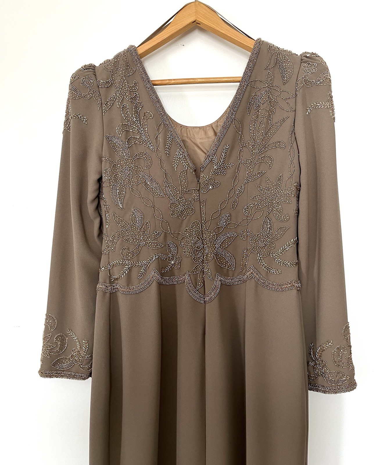 Vintage Taupe Mother Of The Bride Evening Gown Beaded