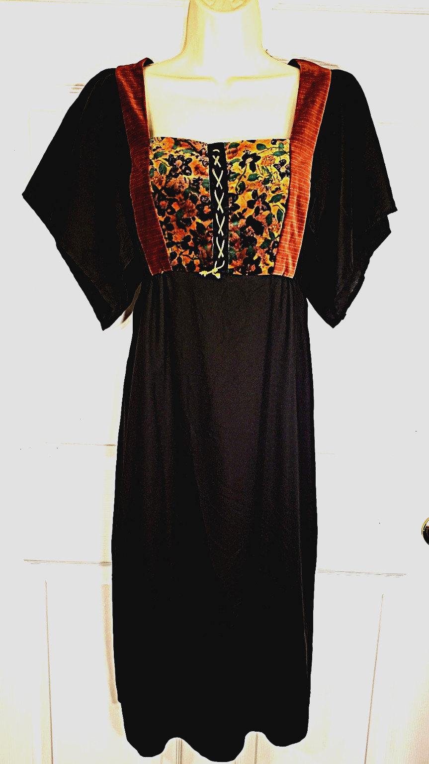 Vintage 70s prairie Renaissance Corset Dress Velvet & Rayon Mindy Malone smock M
