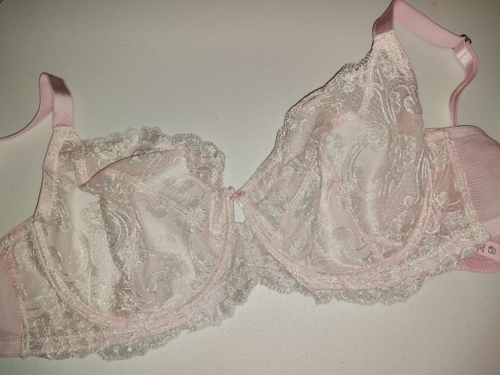 VTG SILKY SHEER LACY UW VS BOUDOIR DEMI BRA NOS 38DDD PINK DELICATE COQUETTE