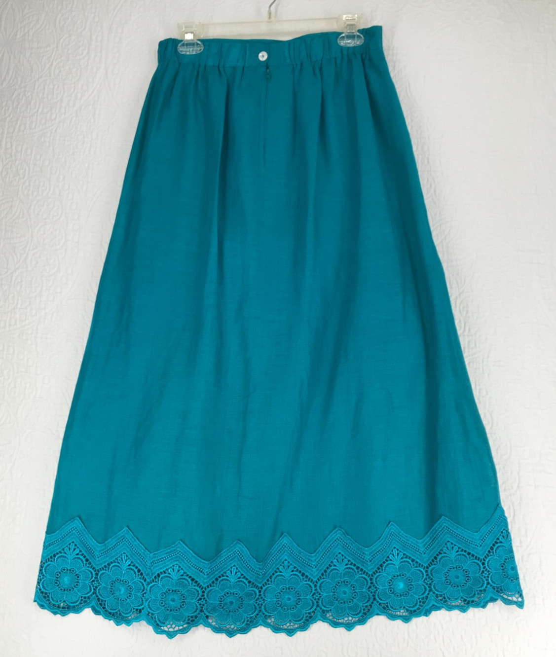 Vintage Digna Yero Linen and Lace Midi Skirt Set Size 10 Lined Teal