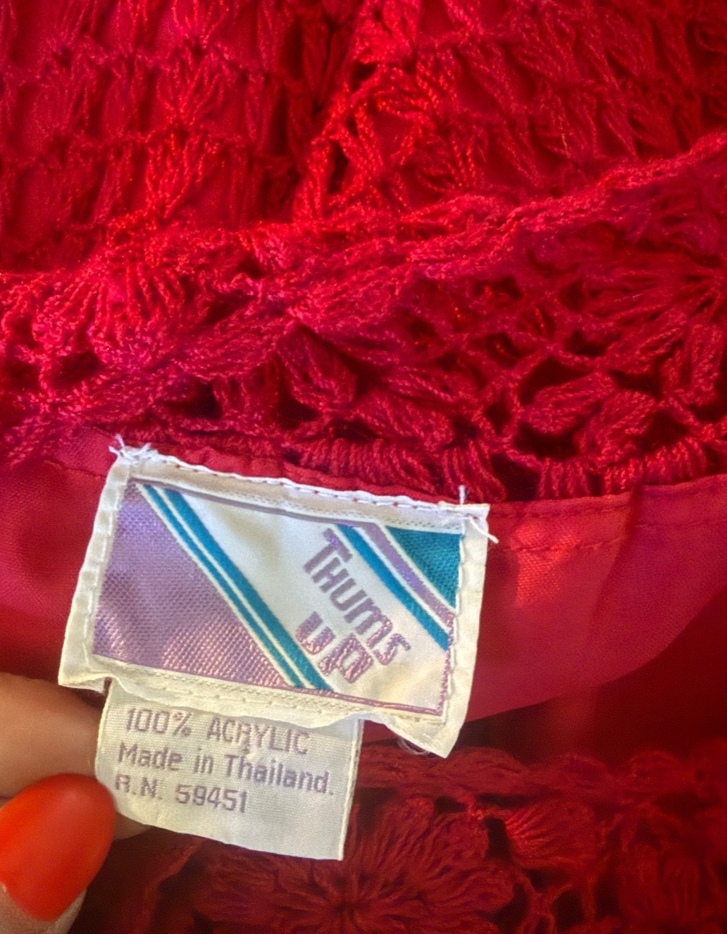Vintage Loose Fit Red Crocheted Dress Large Bust 42 Thums Up