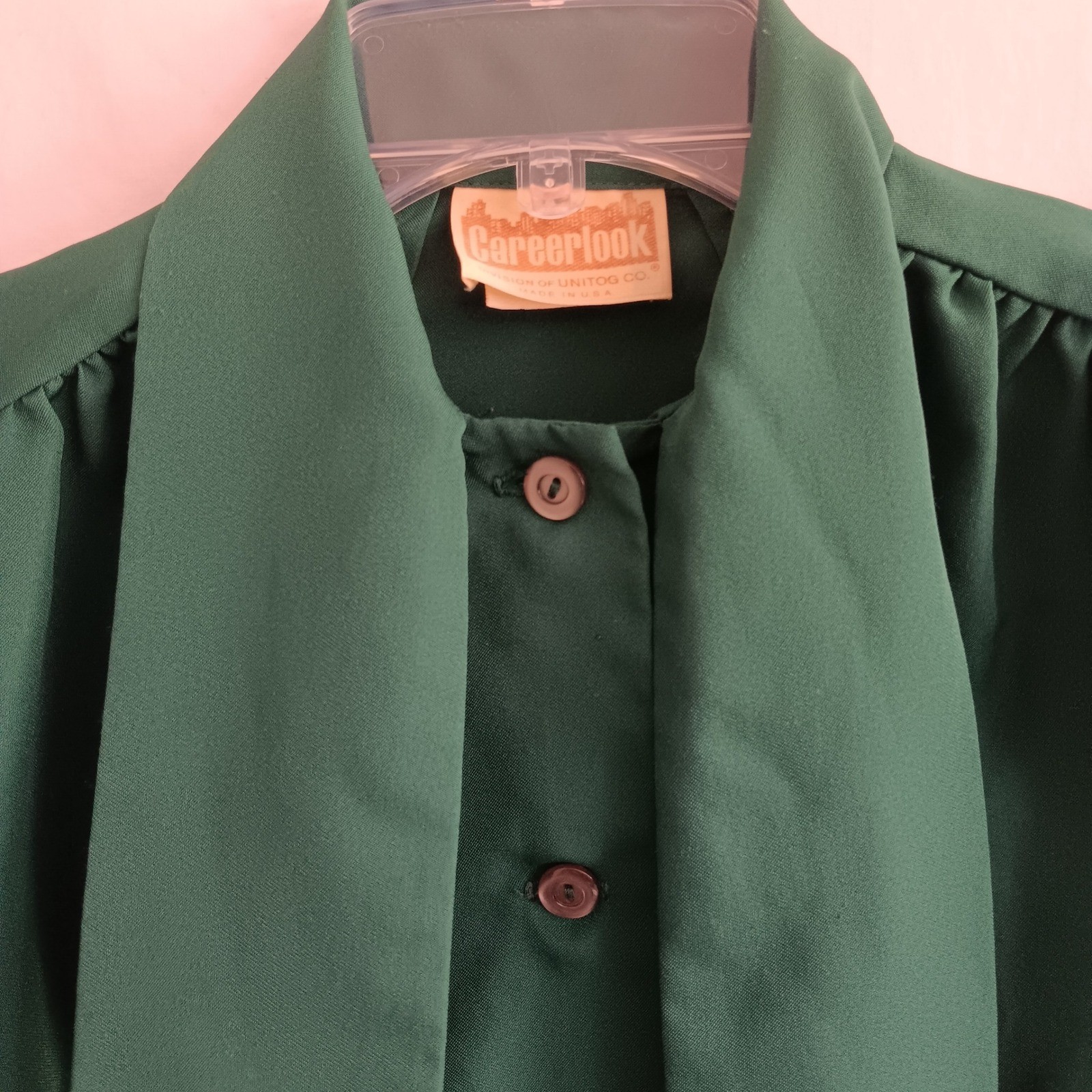 Careerlook Blouse Women Medium Green Excellent Vintage Tie Neck Button Up Top