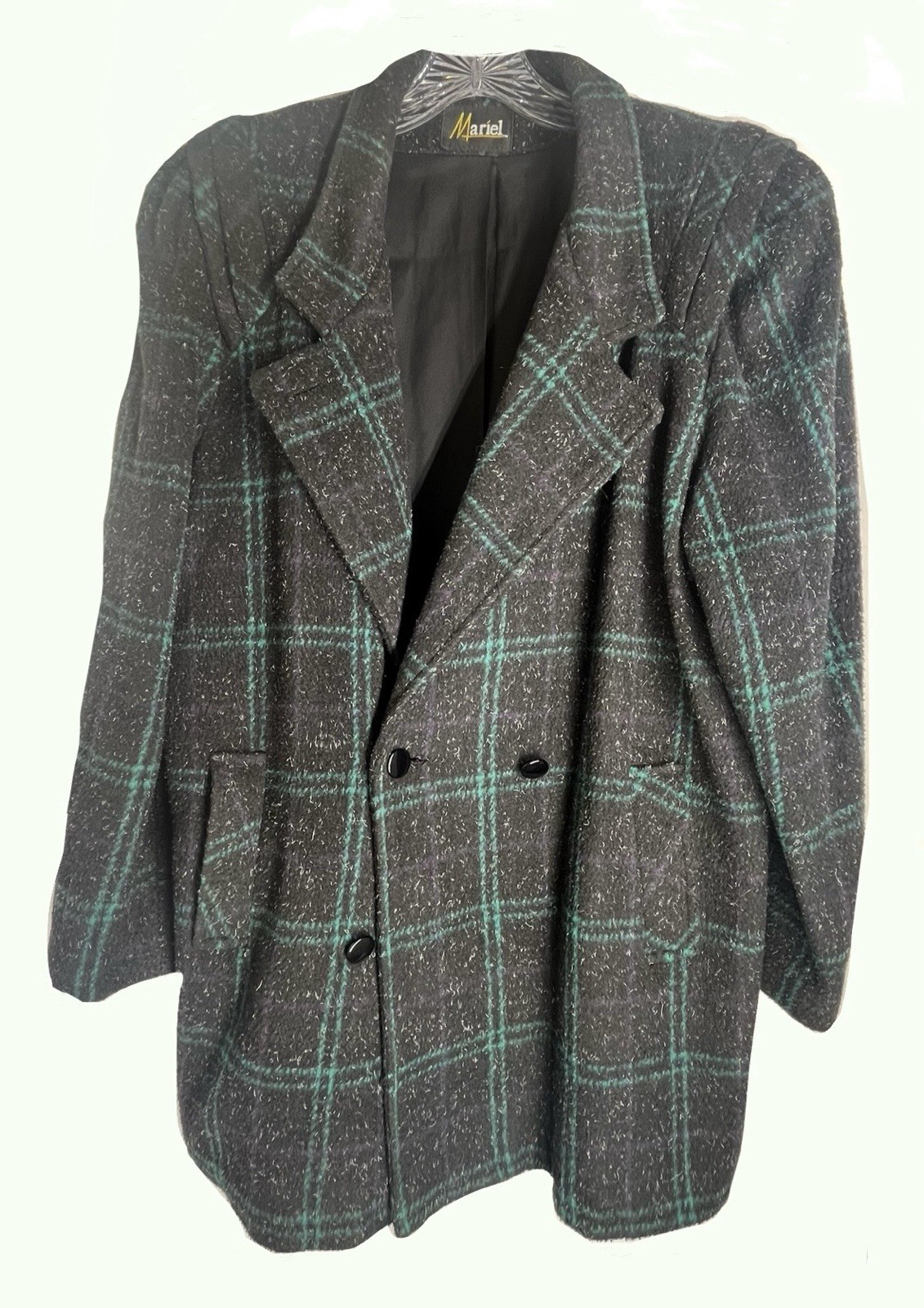 Blazer Size 18 Vintage 1980 Mariel shoulder pads Black And Green Wool Blend