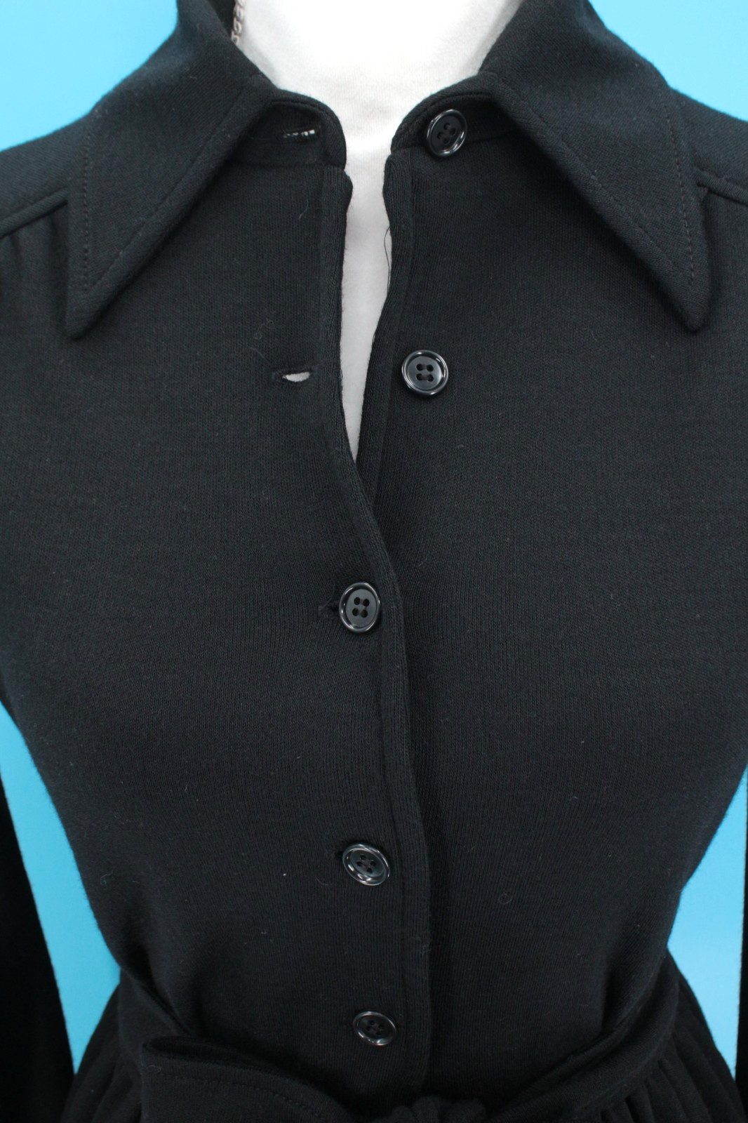 Vtg Women’s 70s Black Jonathan Logan Shirtwaist Midi Dress Sz XS/S 1970s