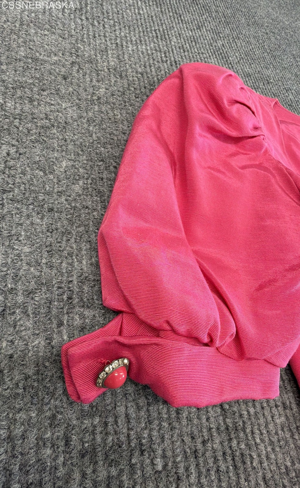 Victor Costa Women’s Vintage 80s 2-Piece Skirt Suit Pink Puff Sleeve Jewel