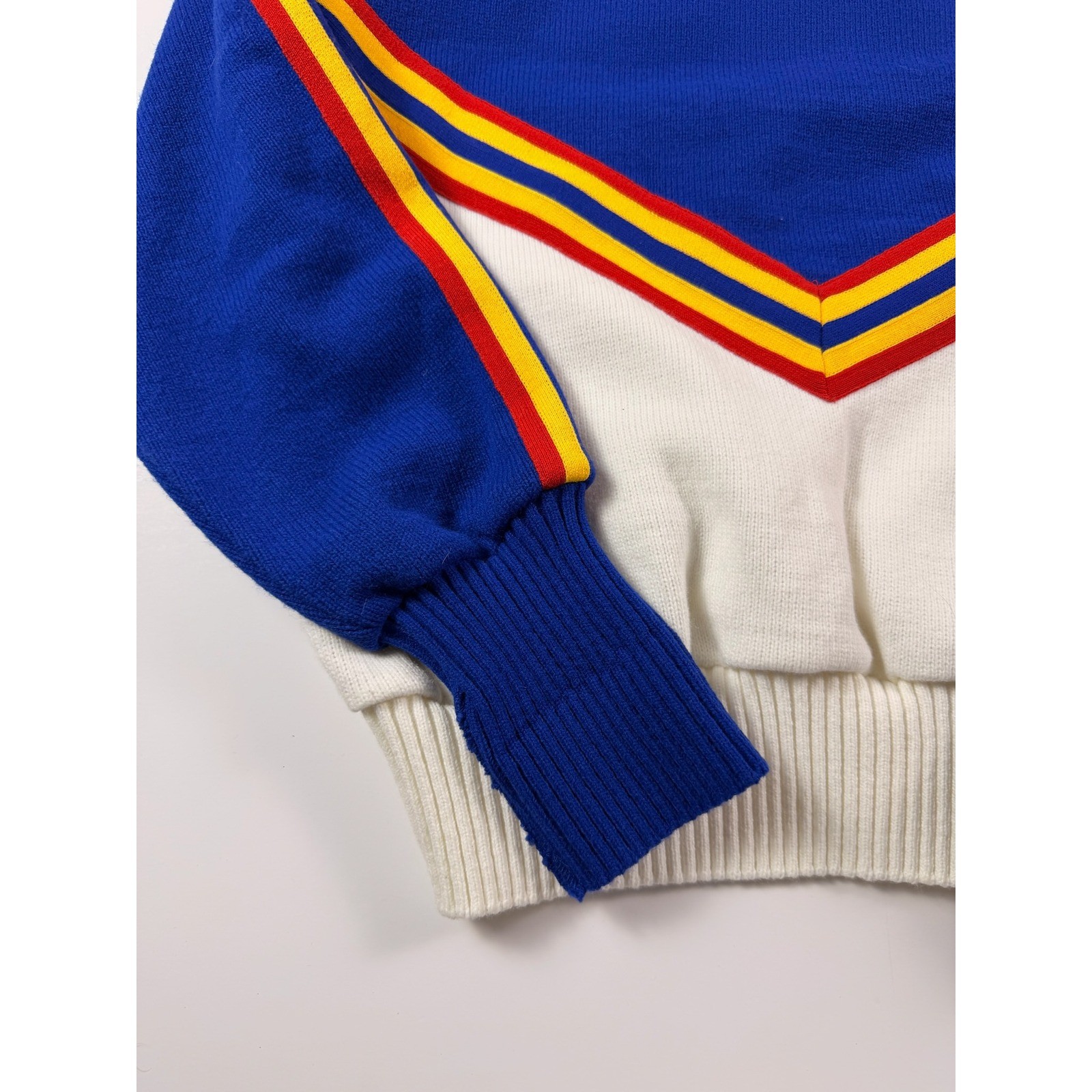 Vintage Varsity Spirit UCA Cheerleader Sweater Blue White Red Halloween Preppy