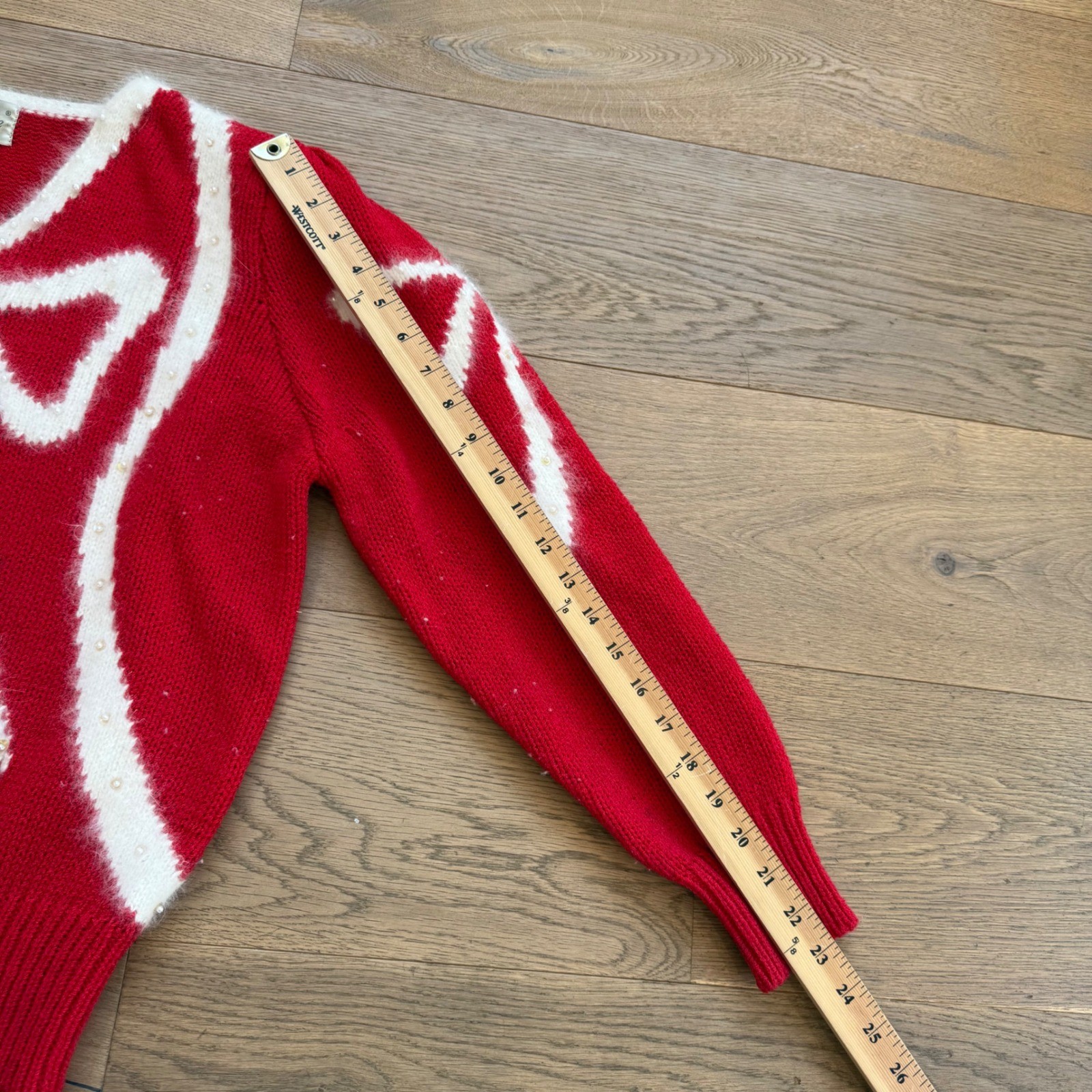 Vintage Christine Red Bow Sweater Angora Pearl Embellished Holiday Christmas M