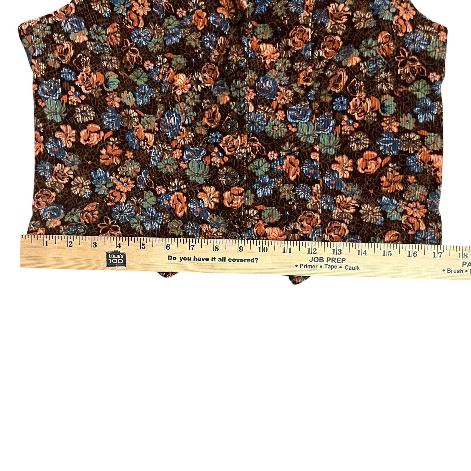 70s VTG Shellys Tall Girls Shop Womens Corduroy Cropped Vest Large Floral Retro