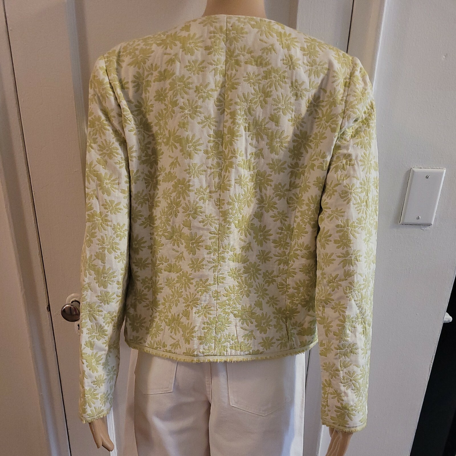 Vintage 1990s Evening/Cocktail Jacket GREEN/IVORY SZ M Floral Print Jaquard NWOT