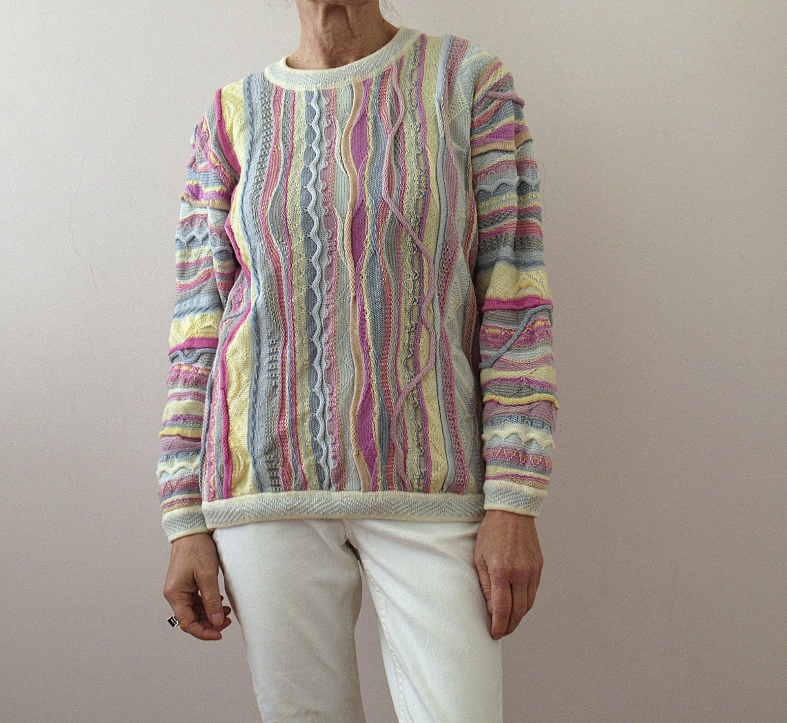 Vintage 80s 3D Pastel Wool Coogie Style Jumper Sweater Small Medium