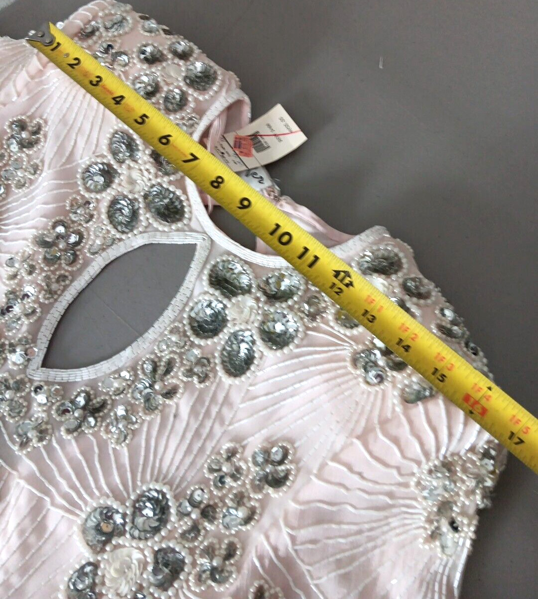 Jennifer Evening Gown Medium Light Pink Midi Silk Bead Sequin Keyhole NEW Bridal