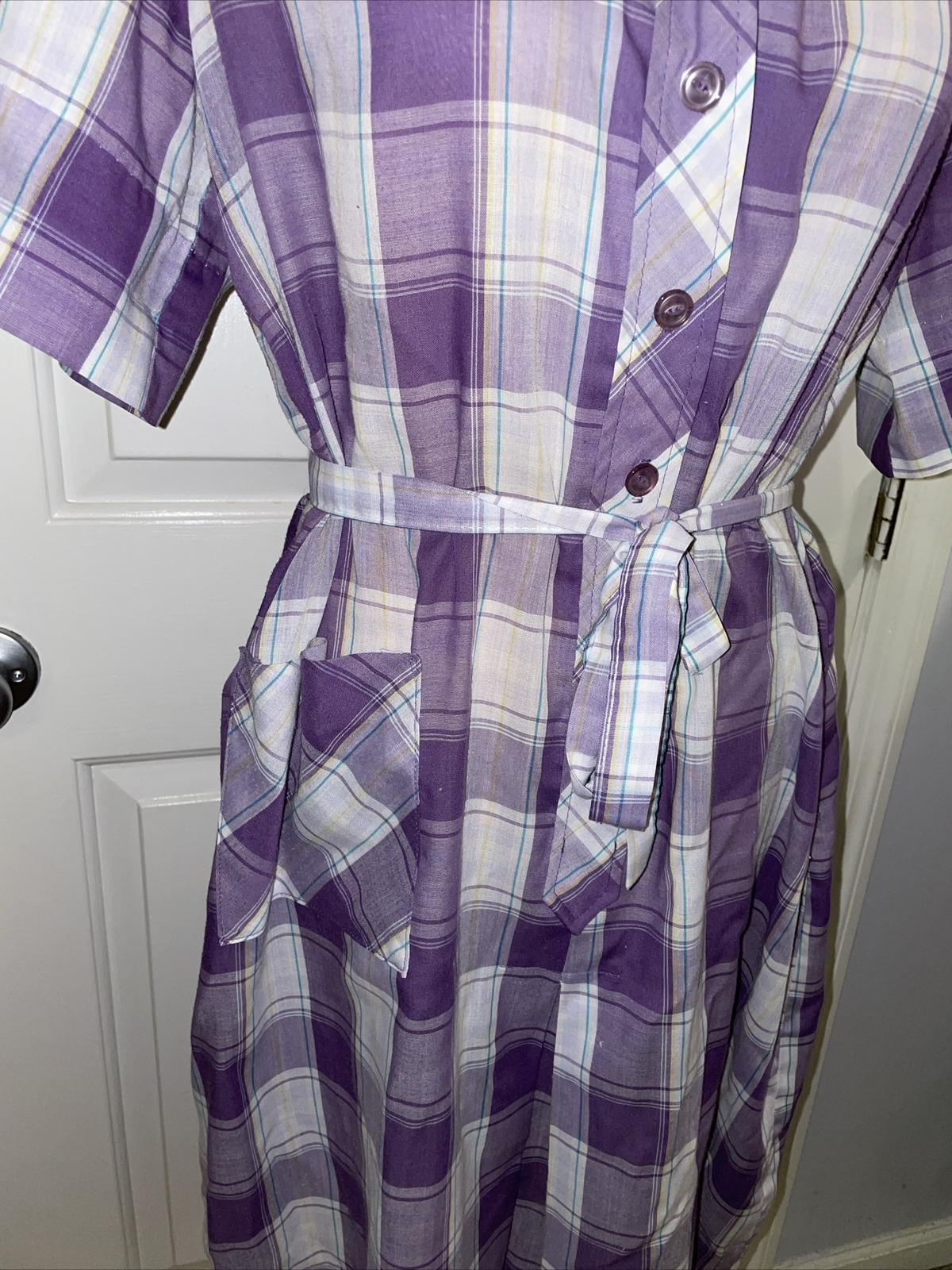 1960s Purple Plaid Shirt Dress A Nancy Frock Size 18 1/2