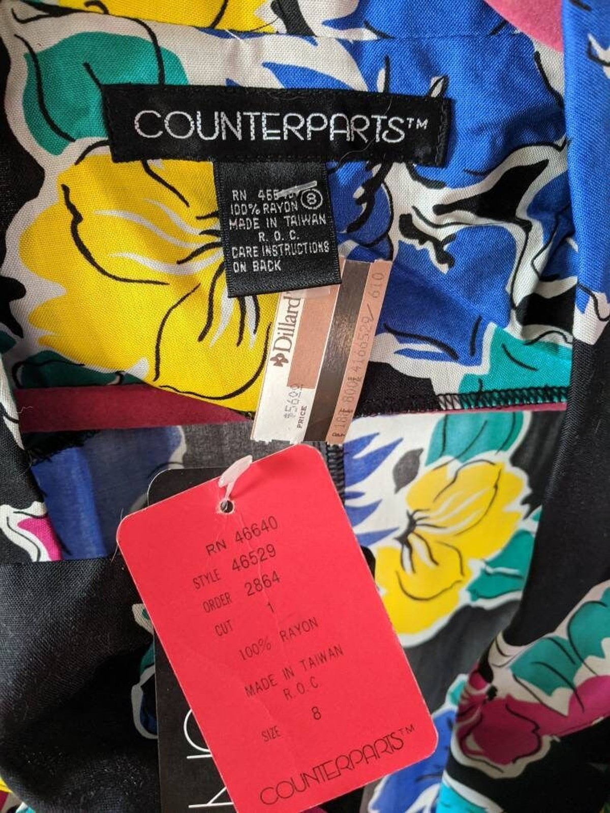 80s Black Floral Jacket Top Bright Print 8 New