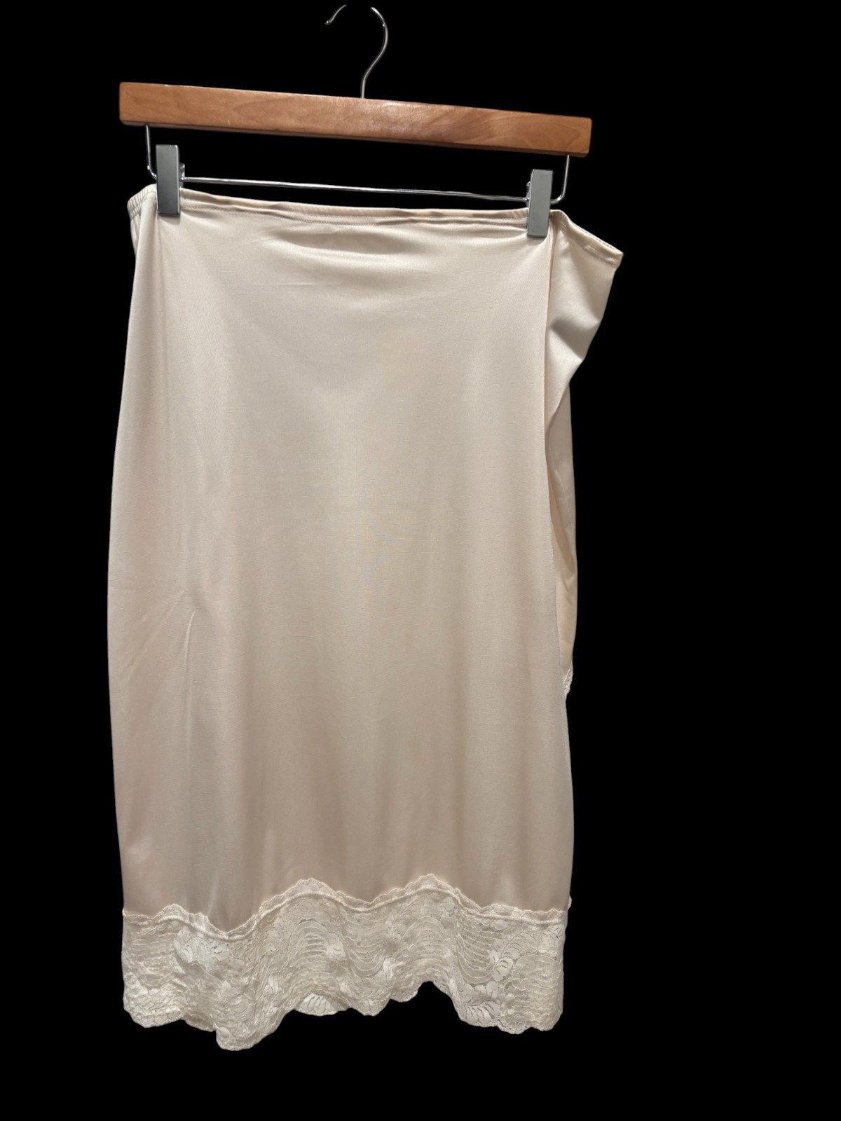 Vintage Applause Satin Half Slip Skirt Lace Hem Side Slit Ivory USA Made