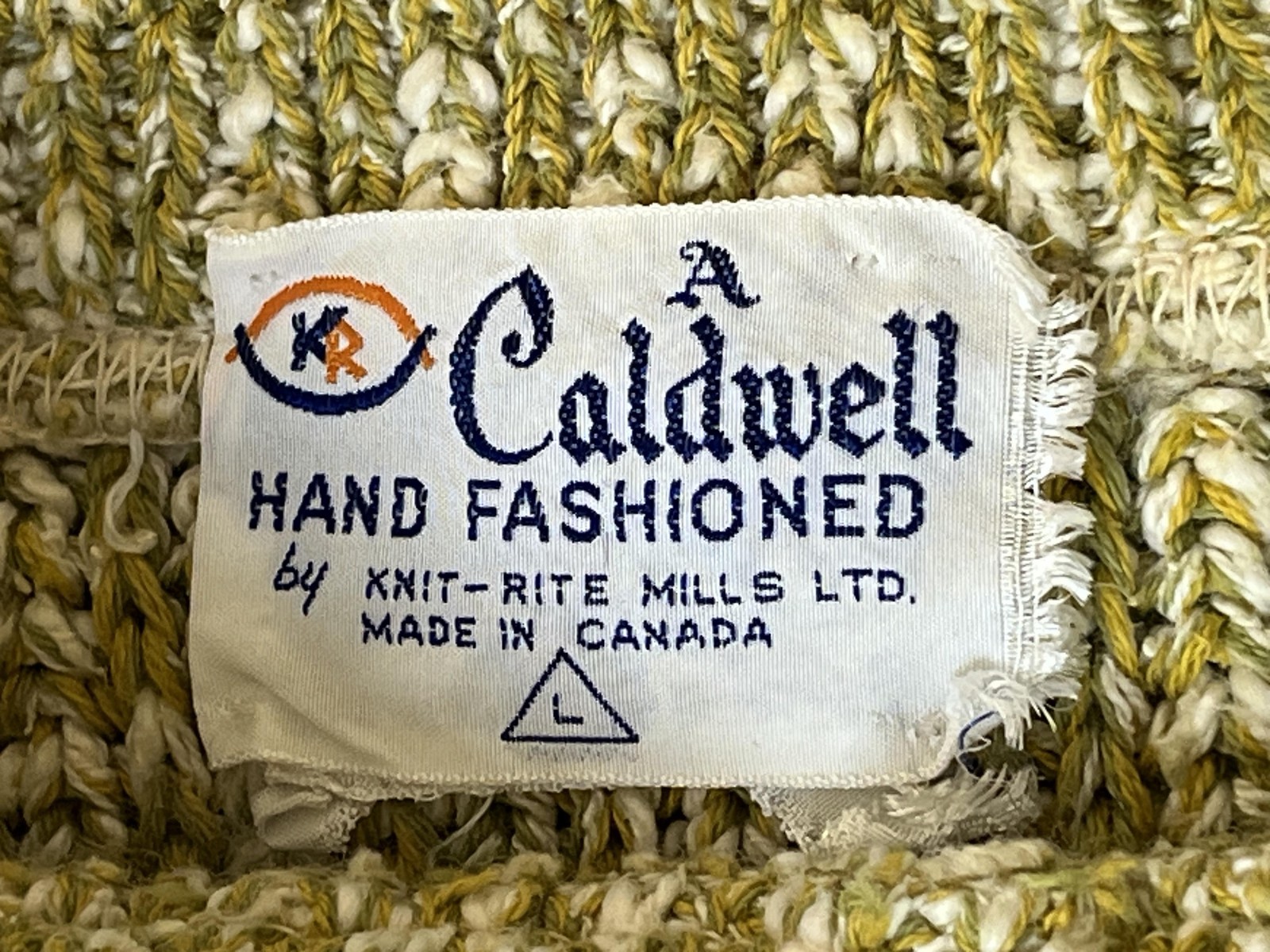 Vintage 50s Caldwell Knit Rite Hand Knit Sweater Short Sleeve Lg Green Yellow