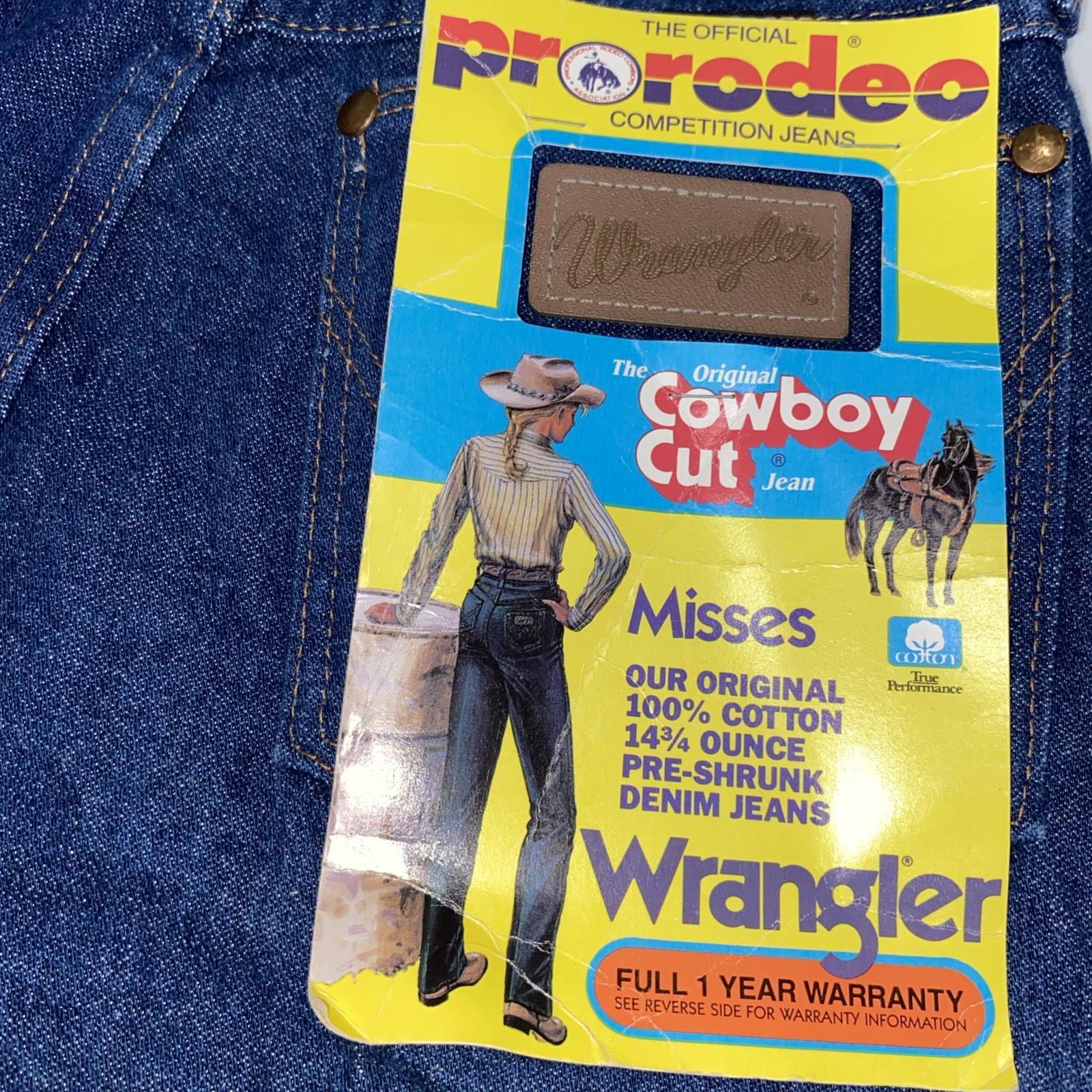 Women’s Vintage Pro rodeo Cowboy Cut Jeans Misses 10 32 Dark Wash 14 3/4 Oz Deni