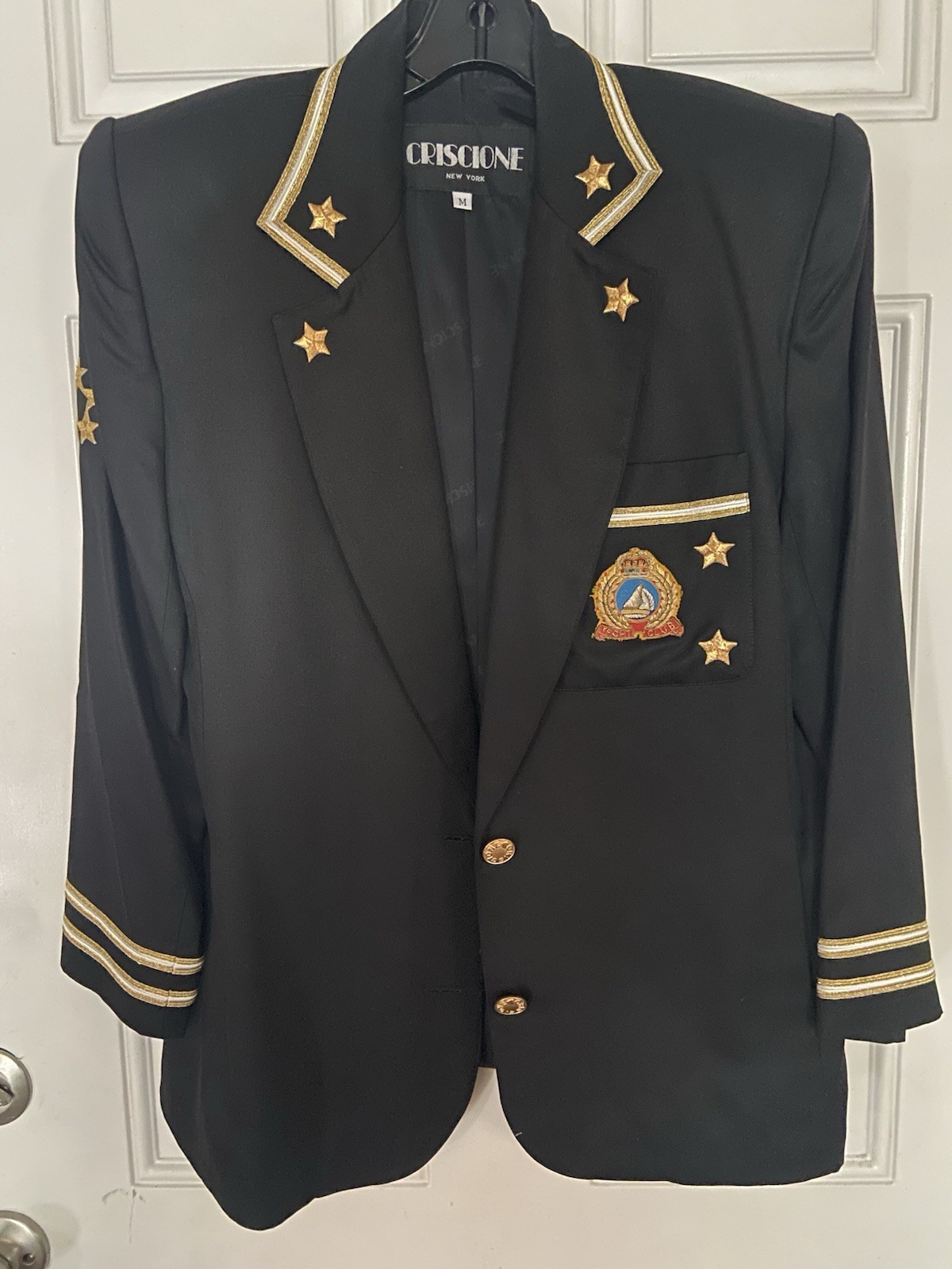 Vintage CRISCIONE Black Gold Trim Blazer SZ MED shoulder Pads, Never Worn