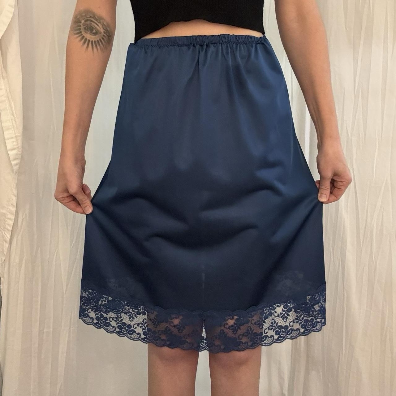 Blue Lace Skirt Slip Vintage 70s Coquette Whimsygoth Handmade Small