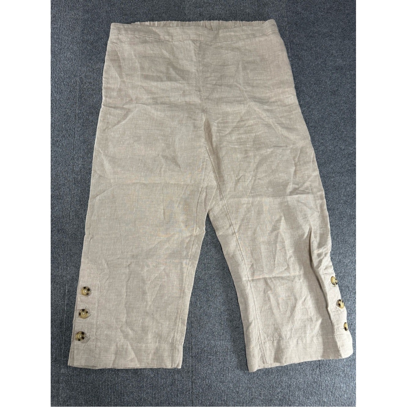 Chico’s 100% Linen Cropped Pants Coastal Grandmother Tan 2.5 XL Quiet Luxury
