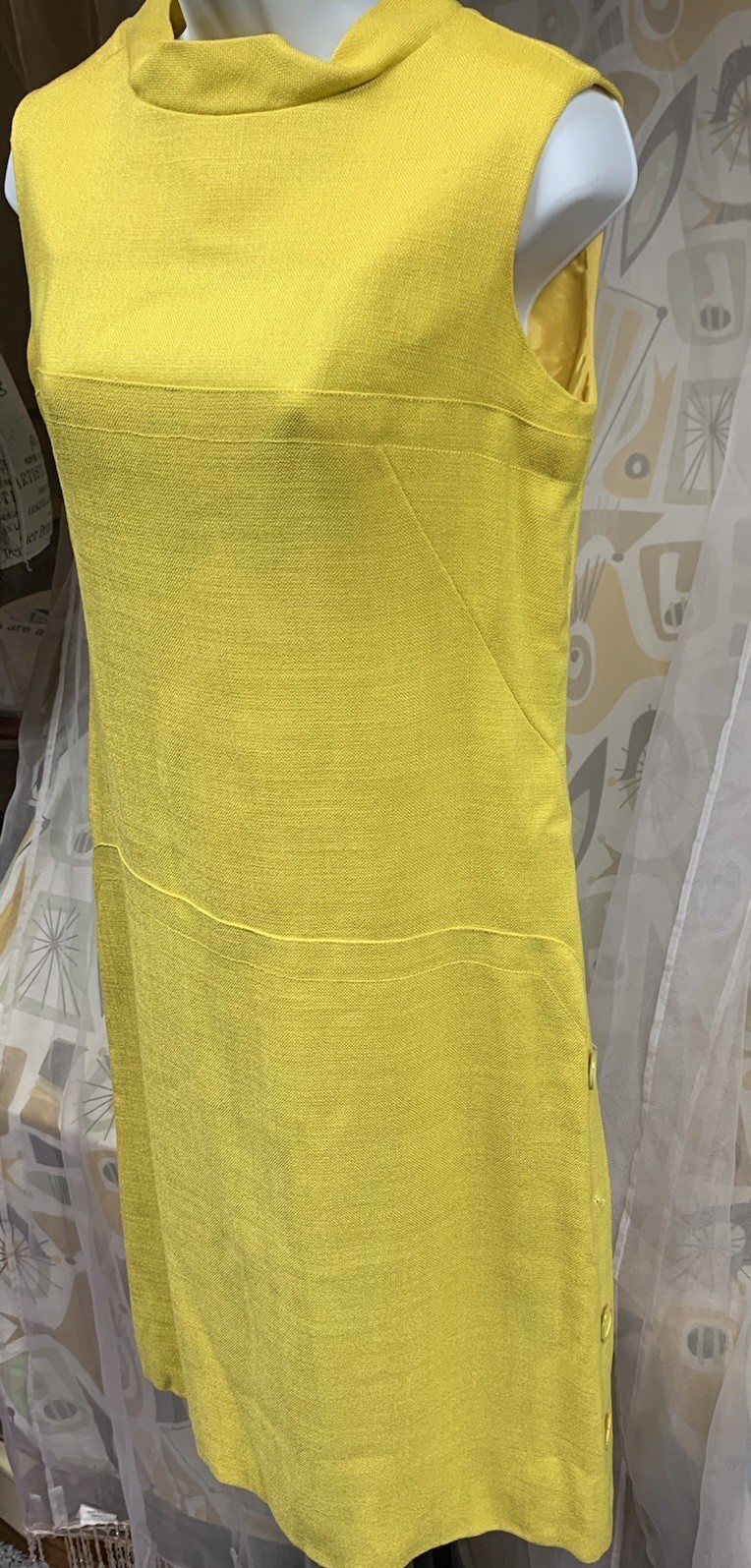 LOUIS FERAUD Paris New York Bright Yellow Vintage Shift Dress 1960’s