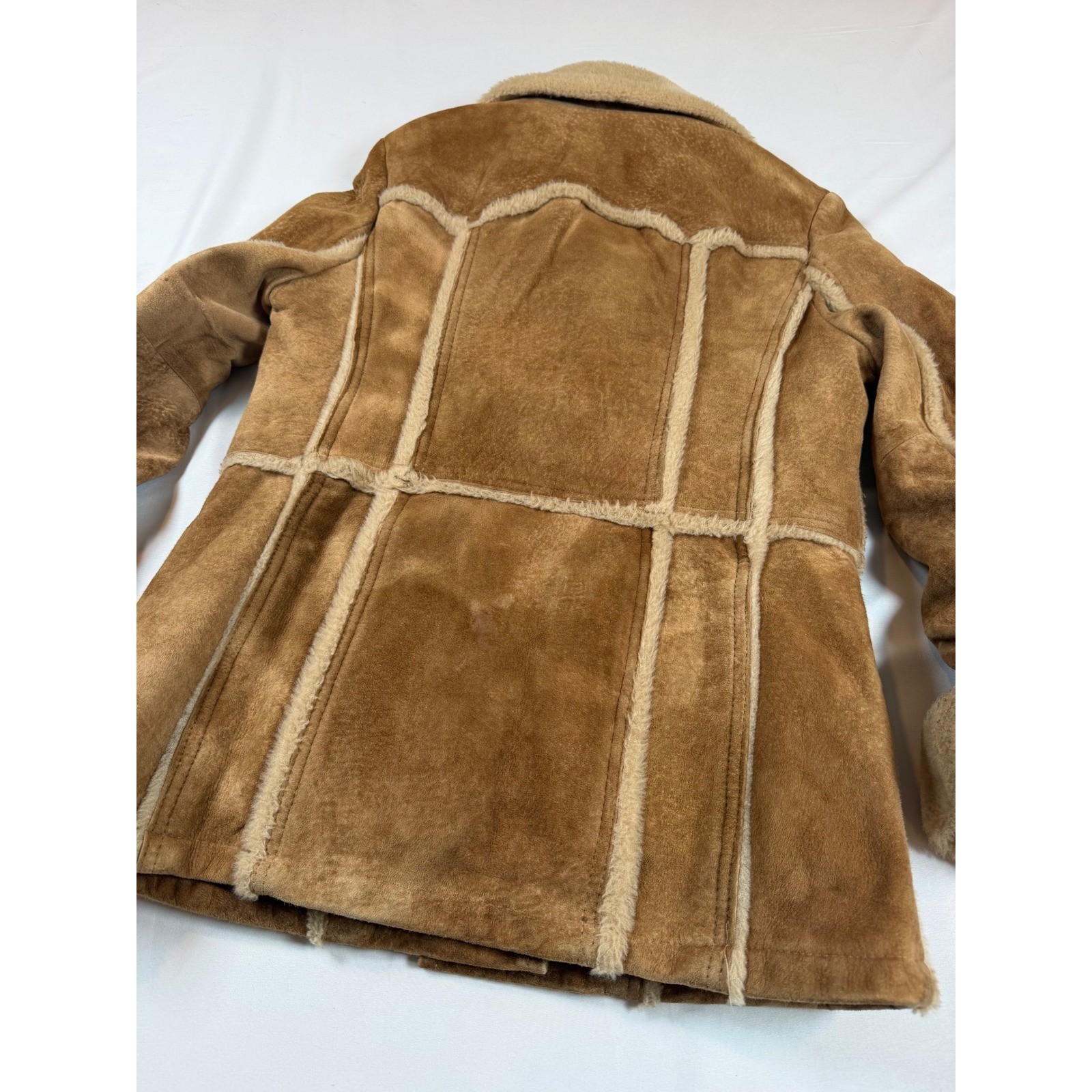 Vtg William Barry Brandon Colorado Suede Shearling Jacket Tan Brown Penny Sz XS