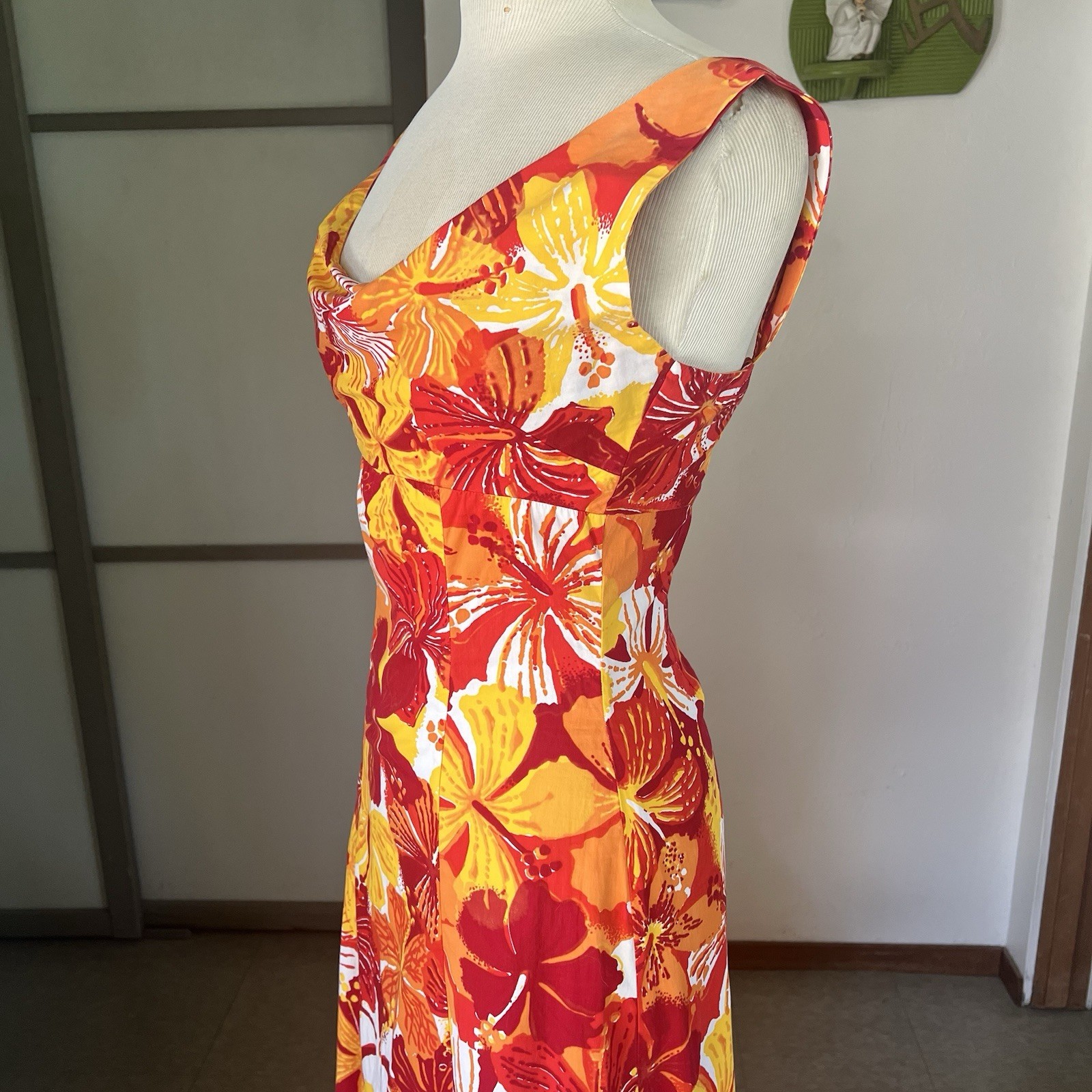 1950s Vintage Alfred Shaheen Hawaiian Maxi Wiggle Dress With Train 27w