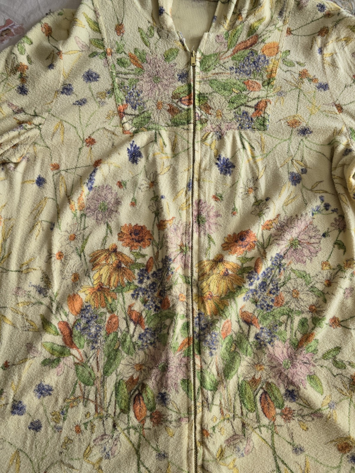 Vintage 60s 70s Floral Terry Cloth Zip Up Hoodie Talon Zipper Womens Med/large