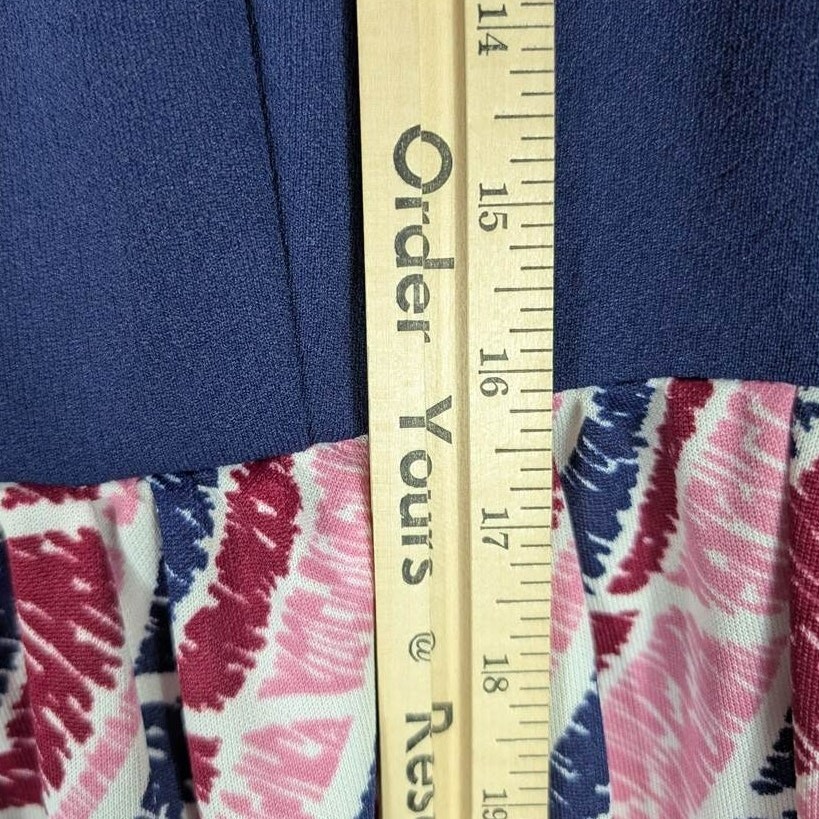 Vintage Maxi Dress Womens Size 14 1/2 Navy Geometric Long Sleeve Zip Retro 70s