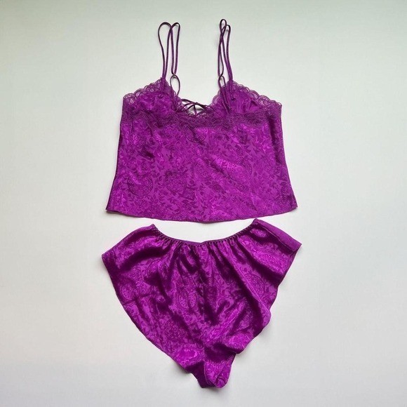 Vintage Victoria’s Secret Gold Label 1984 Pink Purple Sleepwear Set
