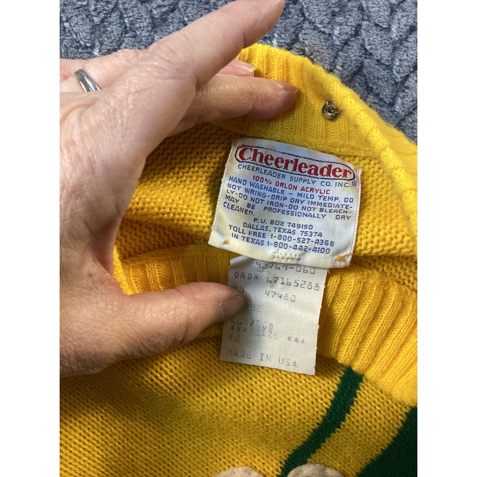 Vintage Cheerleader Supply Co 70’s Green Yellow Colorblock Knit Sweater FCA 42