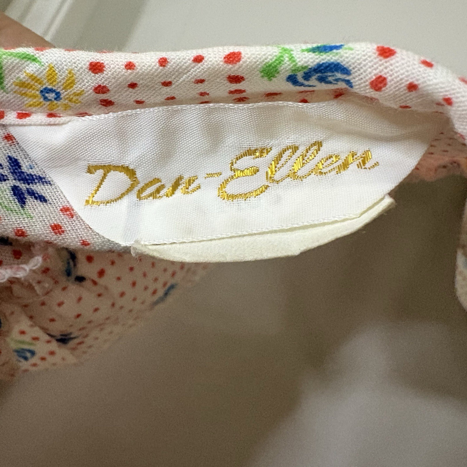 Vintage 80s Dan Ellen Primary Color Snap Up Ruffle Floral Polka Dot Robe