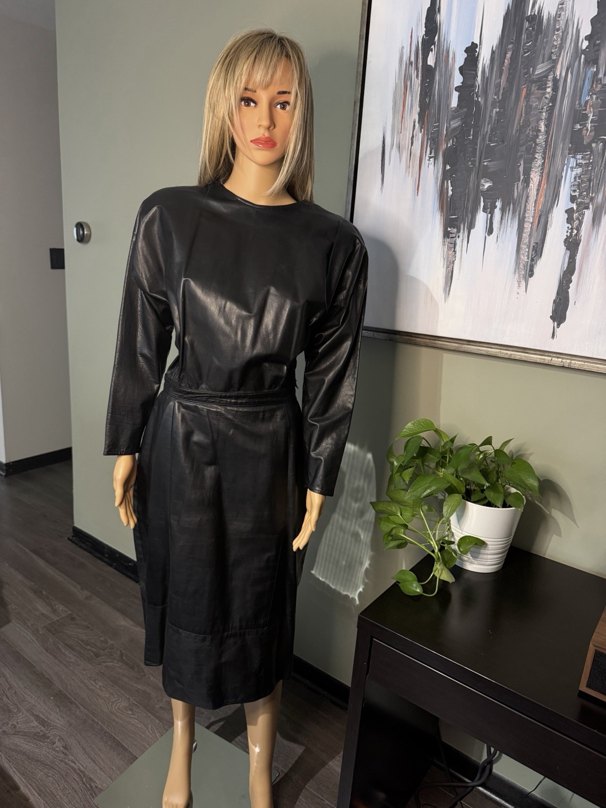 Vintage Designer Leather Dress 1980s Vakko New York Alt Goth Grunge 90s