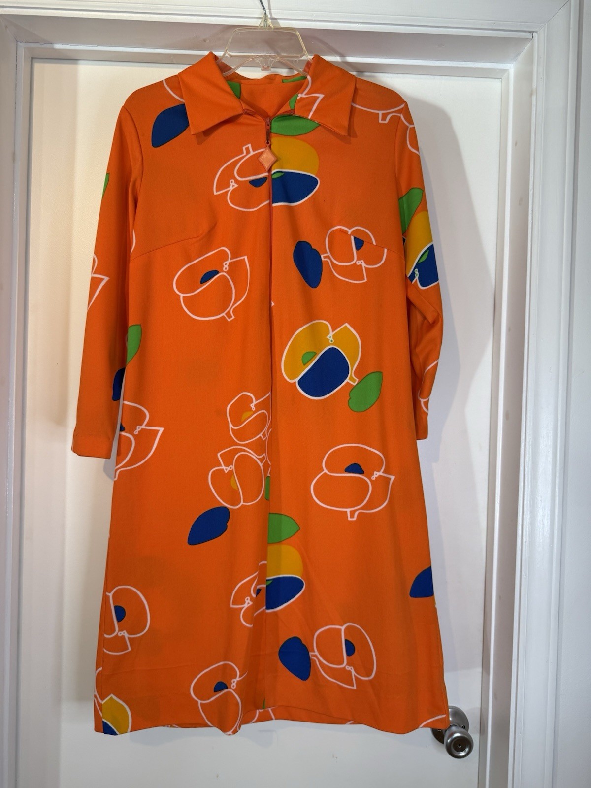 Sears Fashions Vintage 28 Dress Orange Cool Zipper Pull Long Sleeve