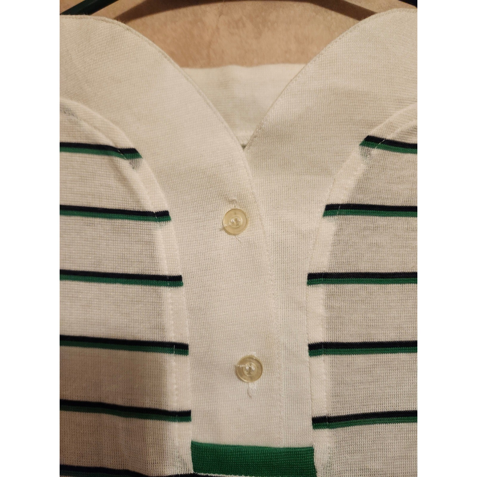 Arrow for Her Vintage Striped Polo Shirt White Green Blue Short Sleeve Small
