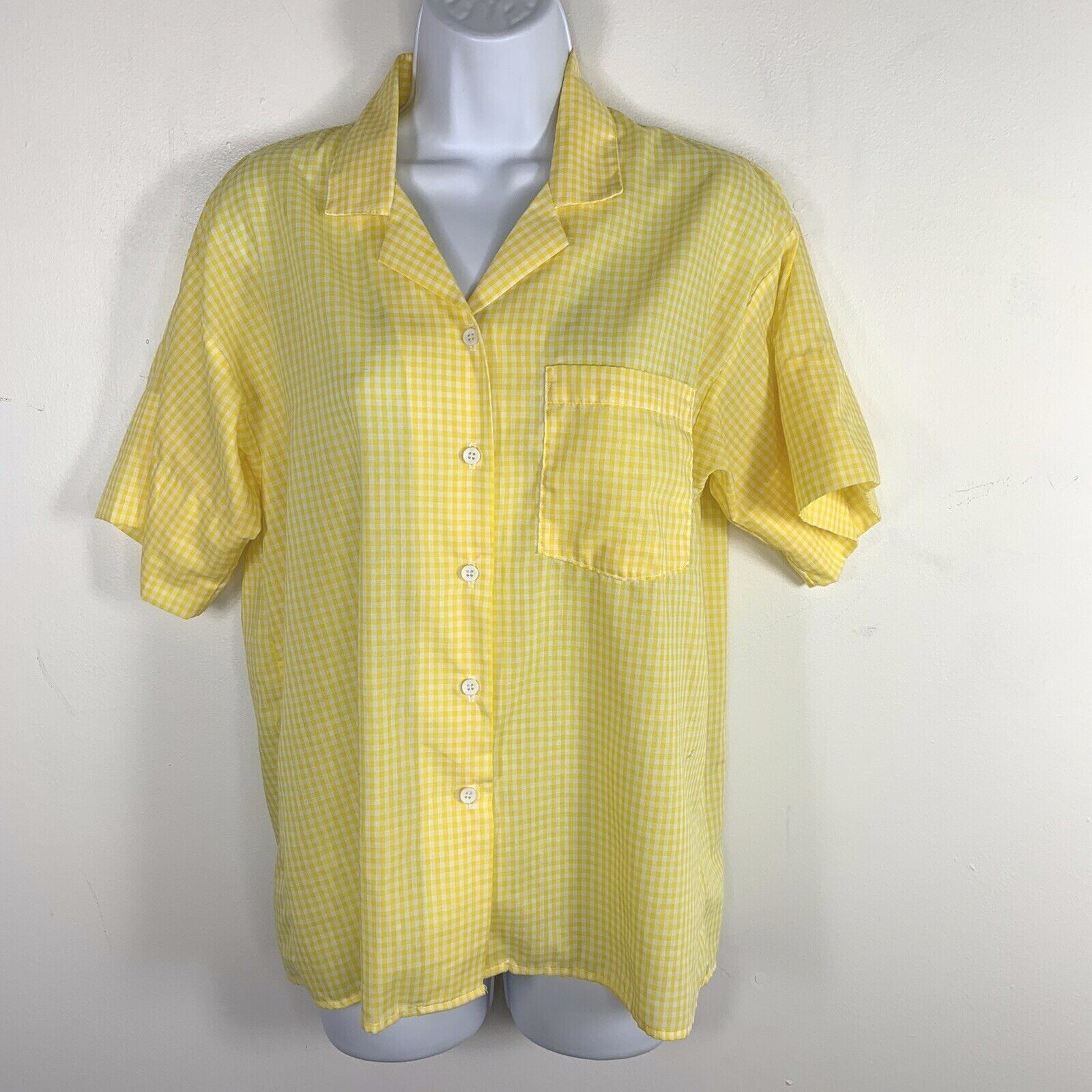 Lady Diplomat Yellow Gingham Blouse sz 10 Cottagecore Picnic VINTAGE EB54