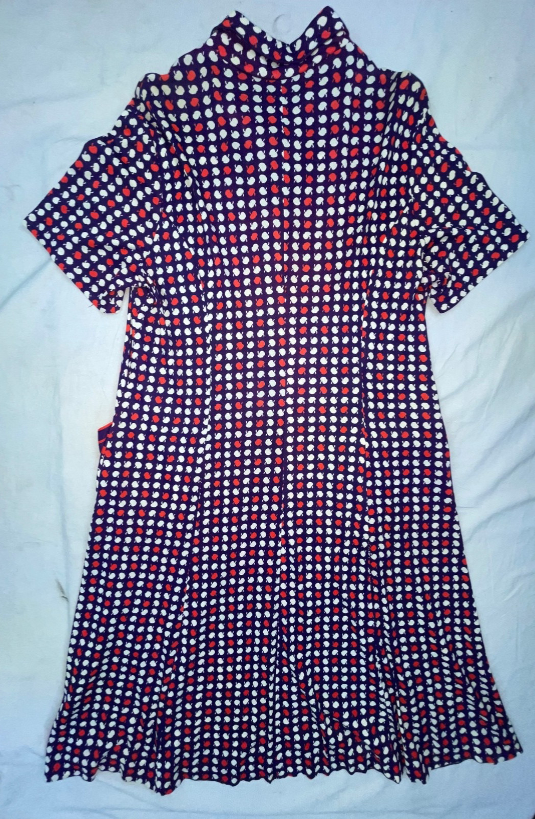 VTG 60S WOMEN GEOMETRIC APPLE PRINT RETRO DISCO MOD FRONT ZIP GOGO SCOOTER DRESS