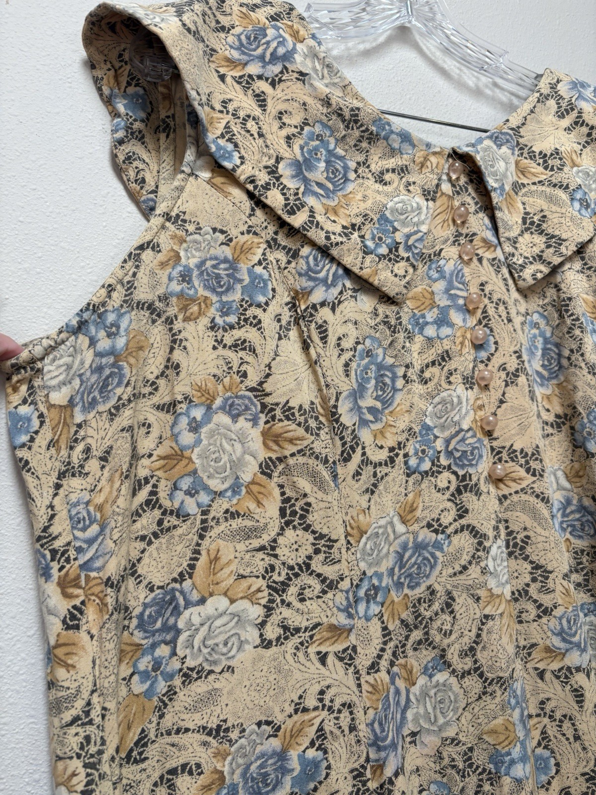 Vintage 90s Betsy Lauren Lace Print Floral Midi Dress Womens 20 Blue Cottagecore