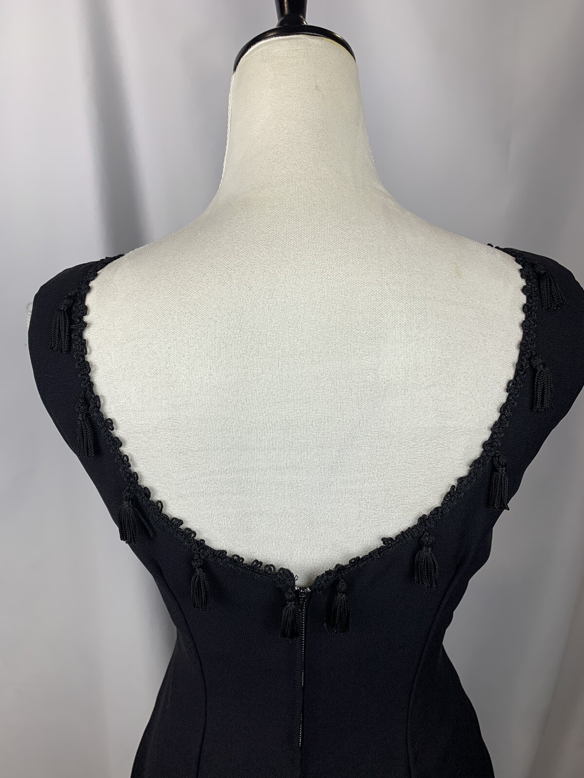 Vintage 60’s Black Fringe Tassels Union Made Sheath Dress Size 11