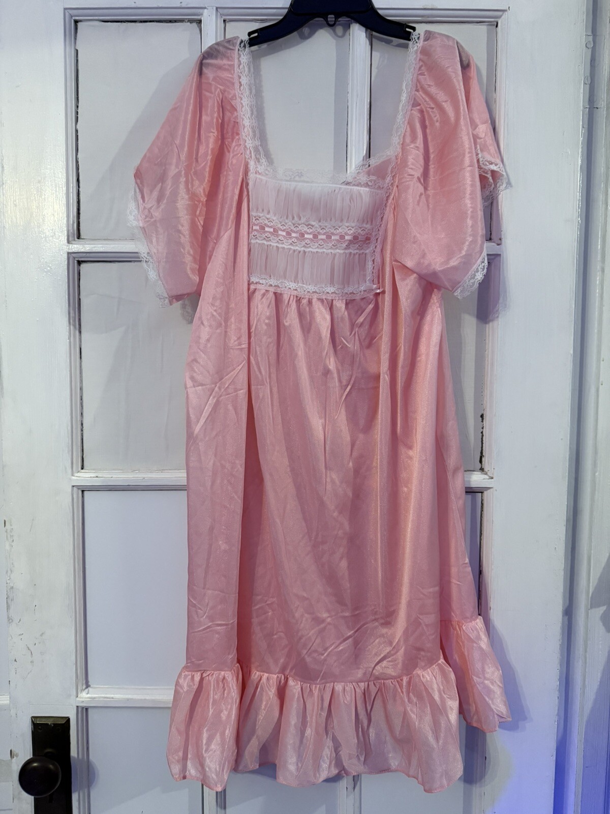 Vtg Exclusively Yours XL Nightgown Pink Nylon Cottage Grandma Core EUC Mumu