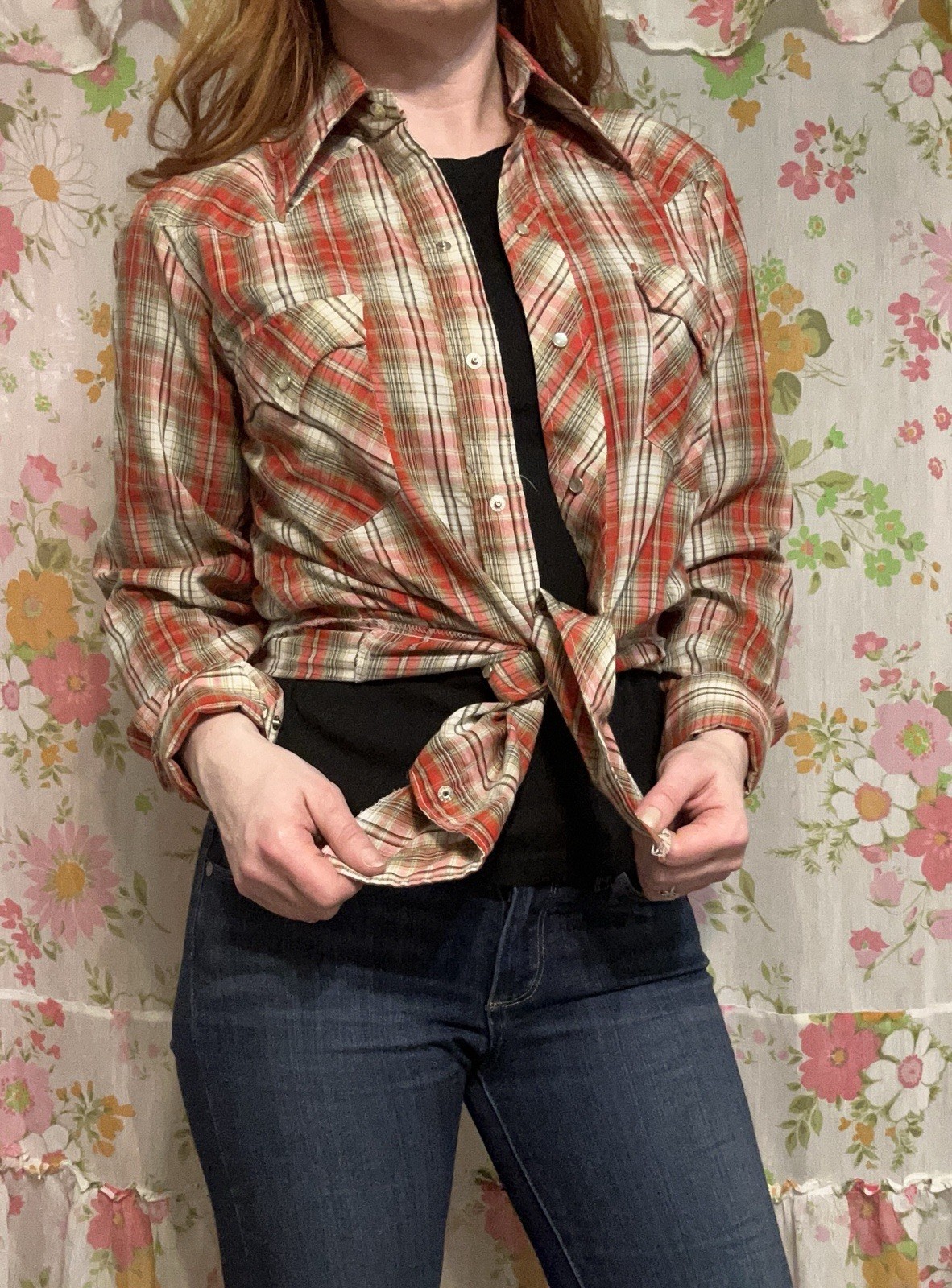 Vtg Retro Plaid Pearl Snap Country American Western Cowgirl Rockabilly Rodeo SM