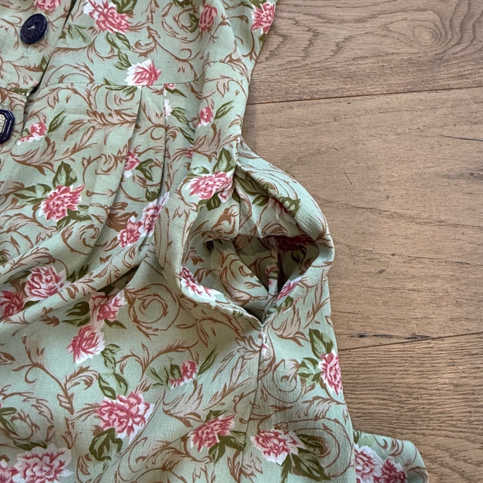 Lolita West by Foxtrot Vintage Floral Button Front Dress Sage Green Cottagecore
