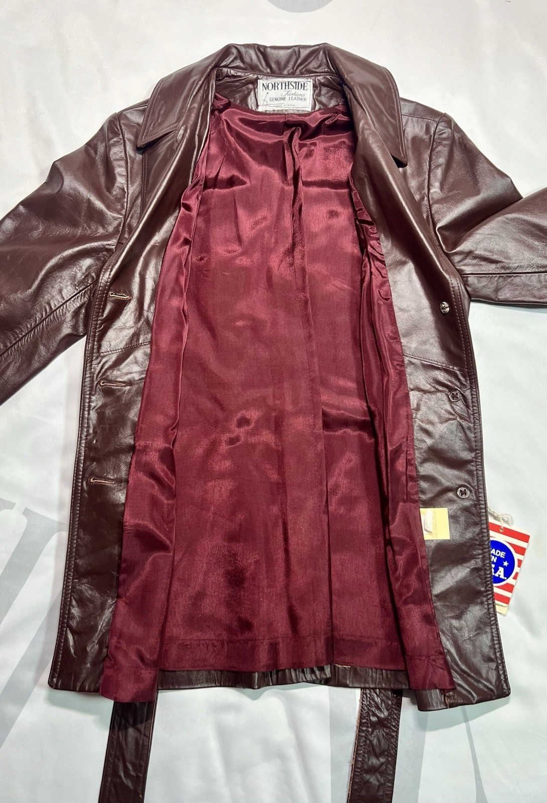 Vintage Northside Fashions Genuine Leather Jacket USA Deadstock NWT Burgundy 5/6